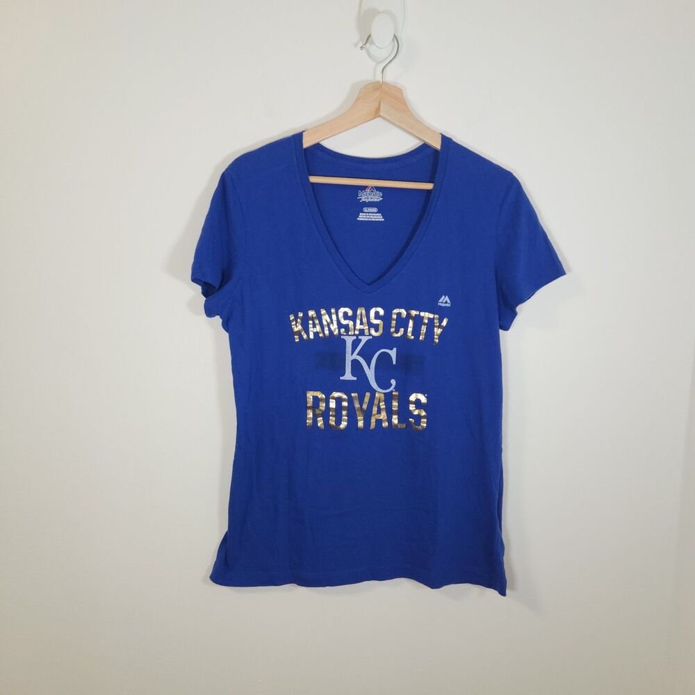 Kansas City KC Royals V Neck T-Shirt by Majestic Women's XLARGE